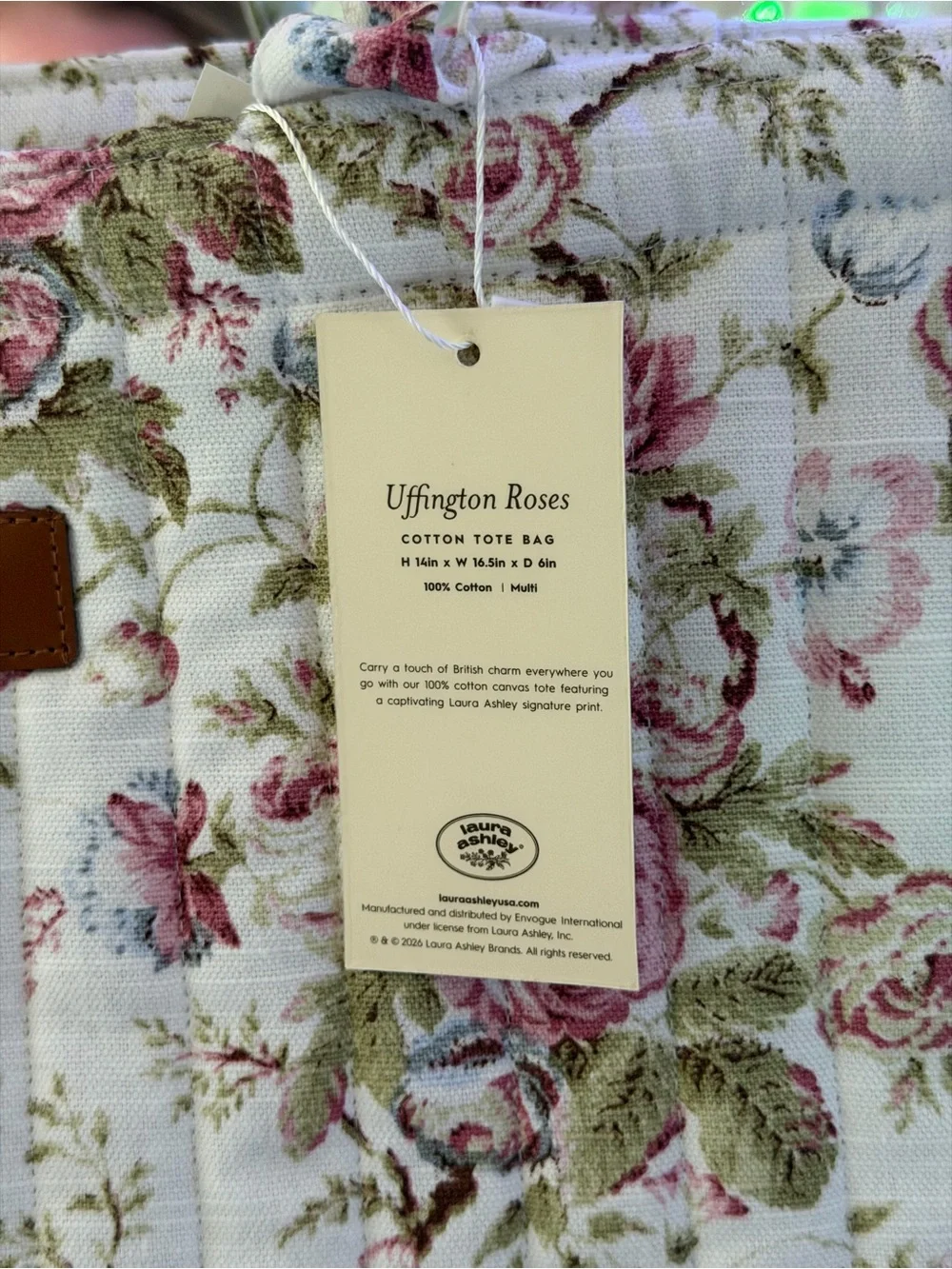 Laura Ashley Uffington Roses Vintage-inspired Rose Floral Quilted Tote Bag